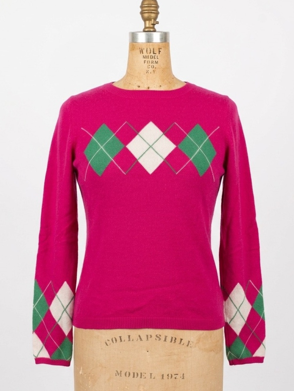 Vintage Y2K Juicy Couture Cashmere Argyle Sweater Pink Green Preppy Mean Girls